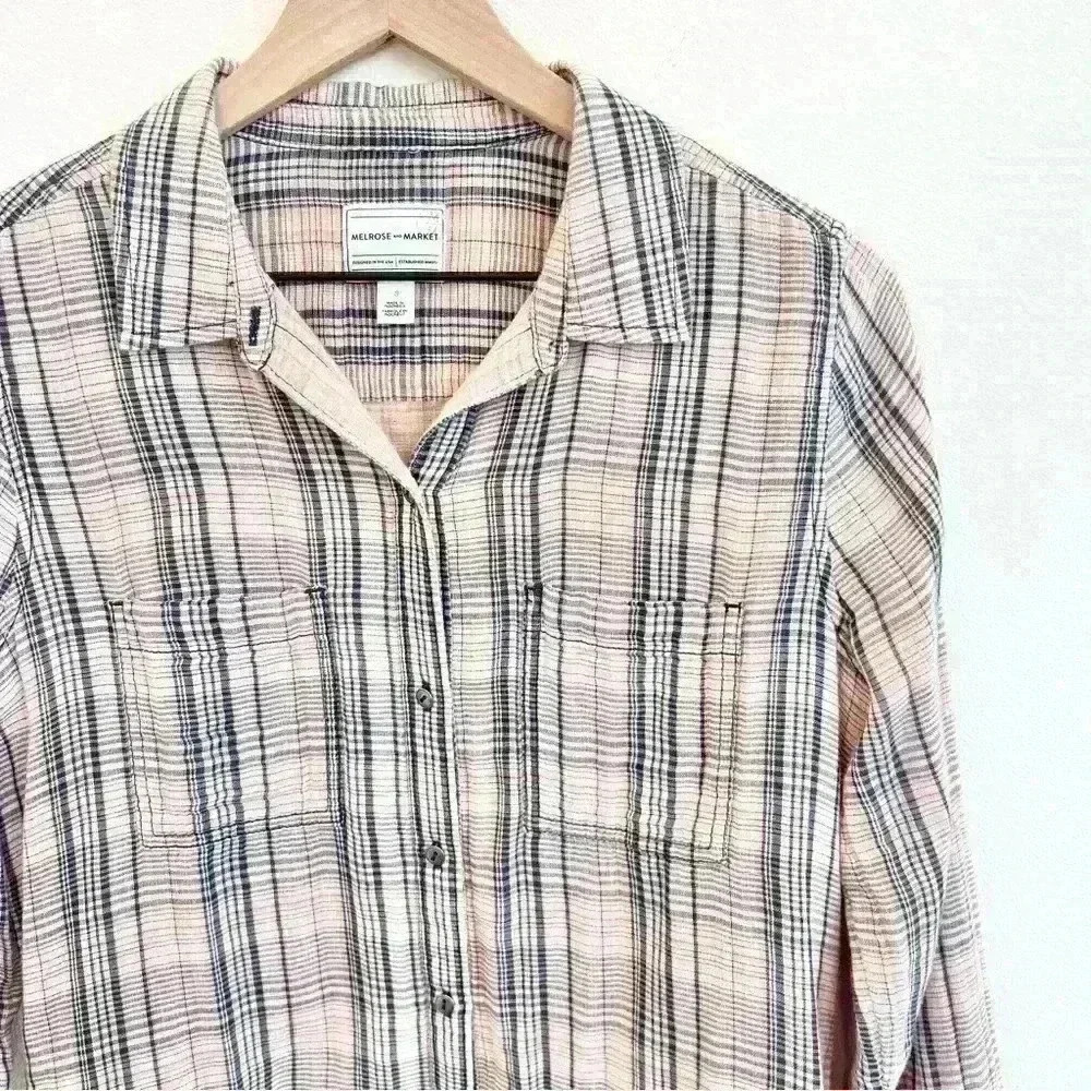 Melrose and Market Women’s Long Sleeve Plaid Pink Shirt Size Small - Picture 3 of 11